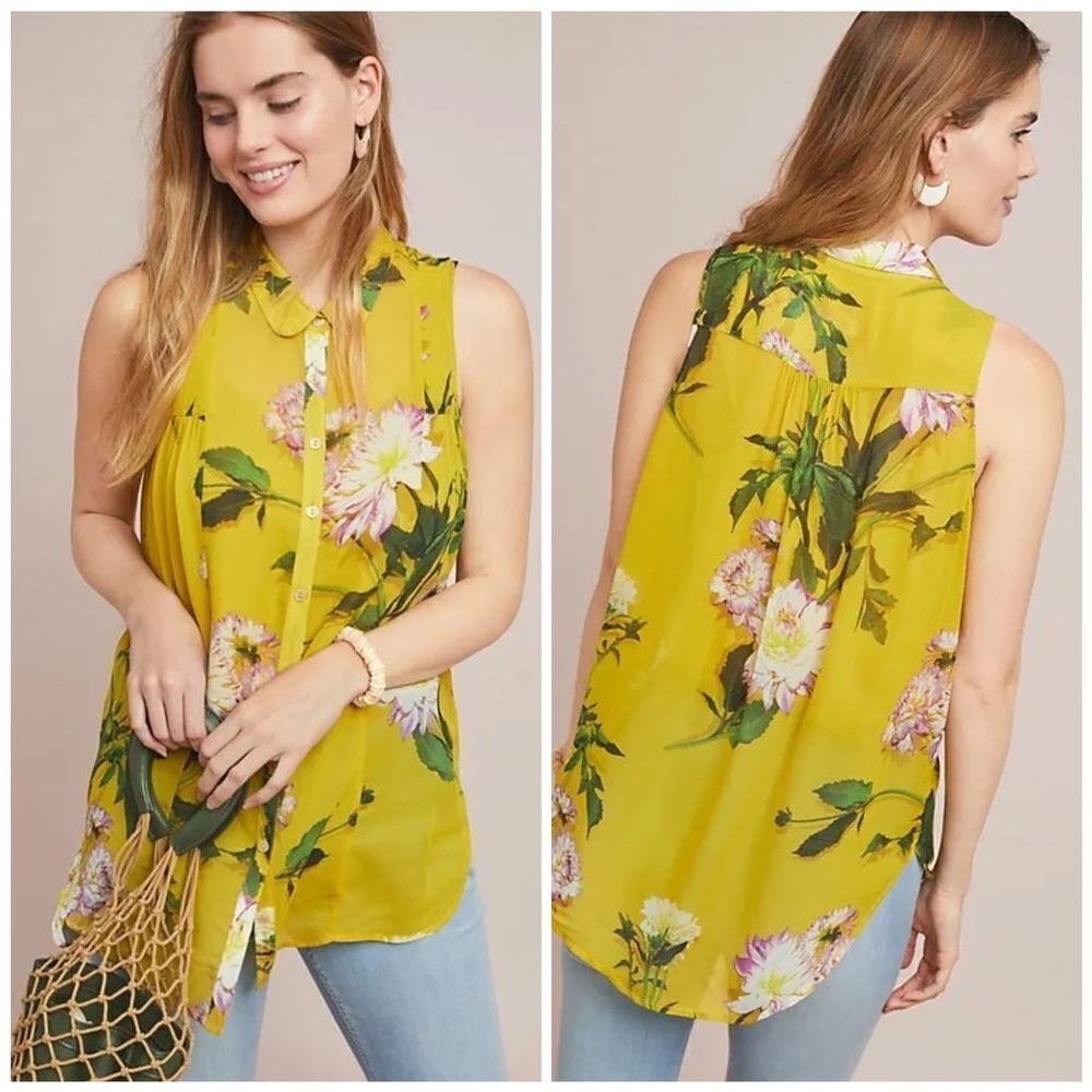 ✨Anthropologie  Duchess Sleeveless floral blouse Buttondown✨